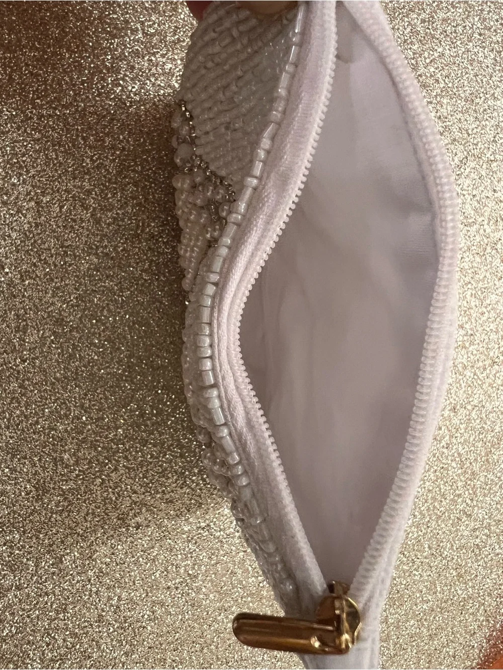 Beaded White Pearl Embellished Wristlet Pouch